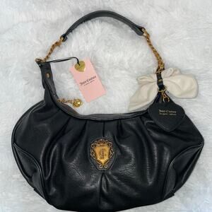 Juicy Couture Juicy Romance Hobo Shoulder Bag Liquorice Black Leather White Bow